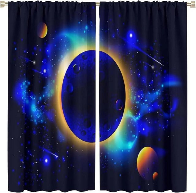 2er-Set Weltraum-Türvorhang mit Galaxien-Design aus Polyester in Blau, B: 100 cm, H: 130 cm - Bild 1