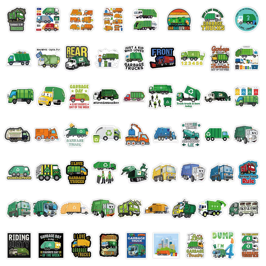 Charile Cartoon Müllwagen und Engineering Fahrzeug Aufkleber, Wasserdichte Graffiti Aufkleber für Kinder, Laptop und Koffer, Mehrfarbig - Bild 2