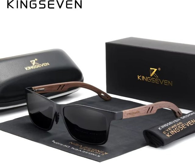 KINGSEVEN Sonnenbrille Holz, Rechteck, Vollrand, Unisex, polarisiert - Bild 1