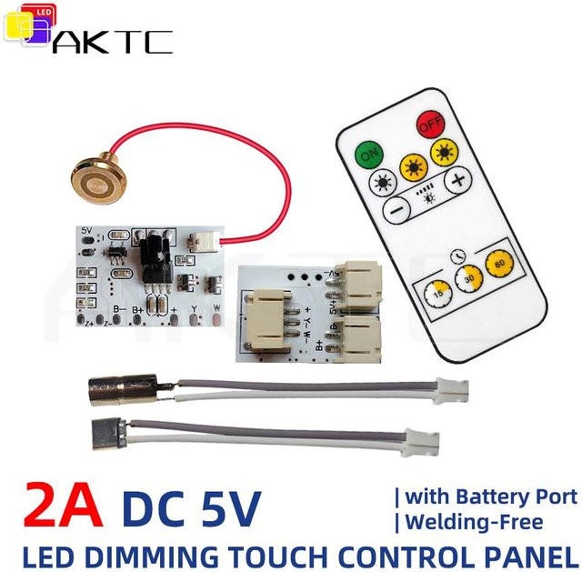Ankatec 5er Set LED Dimmer-Platine mit Touch- und IR-Fernbedienung, 5V 2A, PH2.0-Anschlüsse, ohne Löten, inklusive Akku-Anschluss - Bild 1