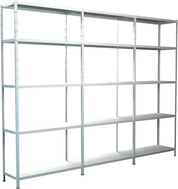 Schulte Regalwelt Steck-Grundregal mit 2 Anbauregalen aus Metall in Weiß, B/T/H: 320 x 35 x 200 cm - Bild 1