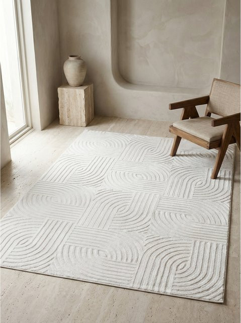 Kurzflorteppich Kadima Design in Beige und Weiß aus Jute mit abstraktem Muster, B/T: 80 x 250 cm - Bild 1