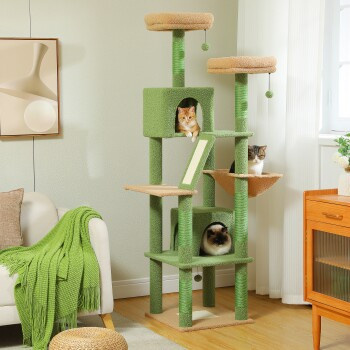 Pawz Road Katzenbaum in Grün mit Höhle, Hängematte und integriertem Spielzeug, Höhe: 180 cm - Bild 2