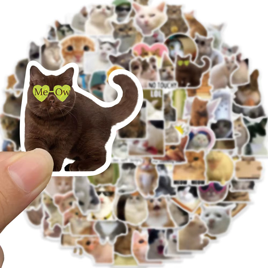 LOLEDE Kawaii Katzen Meme Aufkleber Set, bunte Tier Aufkleber für Scrapbooking, Laptop und Notebook, 100 Stück - Bild 3