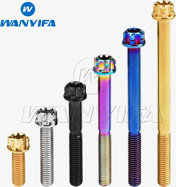 Wanyifa Titanschrauben mit Flanschkopf und Torx T25 für Fahrrad und Motorrad, M5 x 6-90 mm, Grau/Mehrfarbig - Bild 1