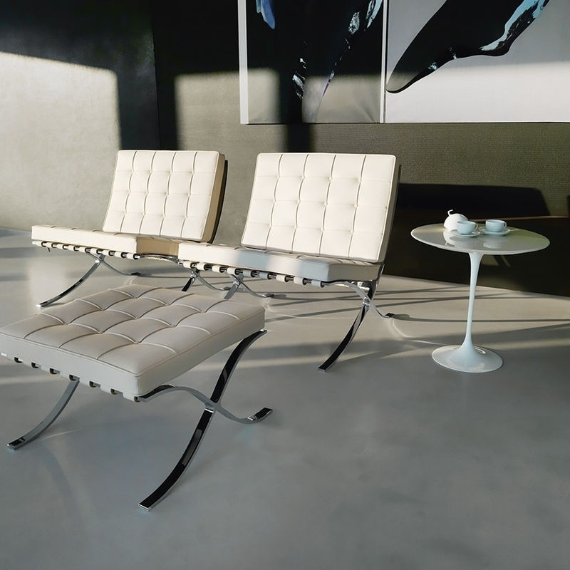 Knoll International Mies Van Der Rohe Barcelona Hocker aus Leder in Weiß - Bild 3
