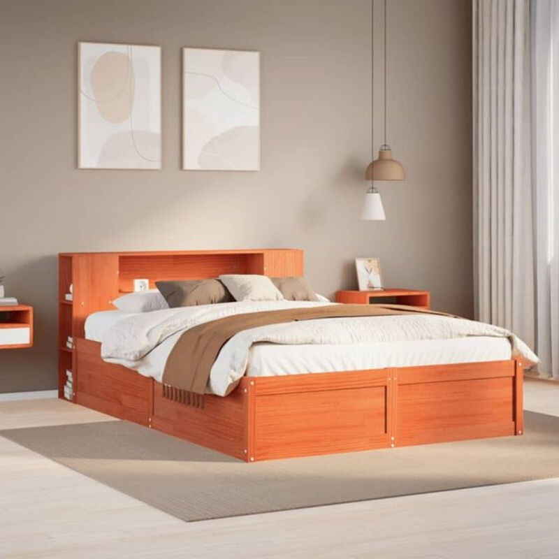 Massivholzbett aus Kiefernholz im Landhausstil von vidaxl, Braun, B/T/H: 140 x 190 x 82 cm - Bild 1