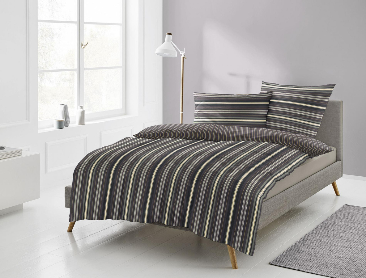 Irisette Sky Mako-Satin Bettwäsche Streifen Wende Design Beere Grün B/H: 135 x 200 cm mit Kissenbezug 80 x 80 cm - Bild 1