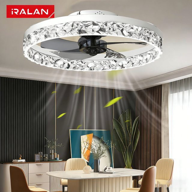 IRALAN 2-in-1 Deckenventilator mit Kristallglas-Beleuchtung und runder Deckenleuchte für Schlafzimmer, Wohnzimmer und Küche - Bild 1