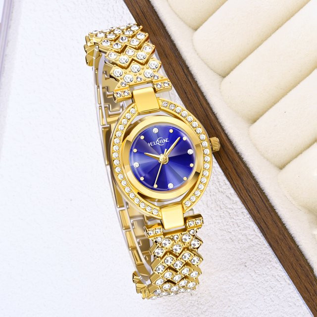 YaLaLuSi Armbanduhr, Quarz, Edelstahl, Gold, Diamantbesetzt, Damen - Bild 1