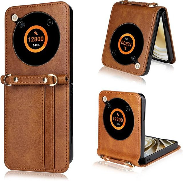 Leder Handyhülle für ZTE Nubia Flip 5G als Brieftaschen Hülle mit Kartenhalter und Lanyard in Braun - Bild 1
