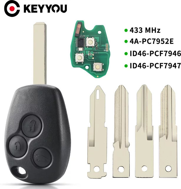 Keyyou 3 Tasten Remote Autoschlüssel mit PCF7946/7947/7952E Chip 434MHz in Schwarz für Renault Trafic Vivaro Primastar Movano und Dacia - Bild 1
