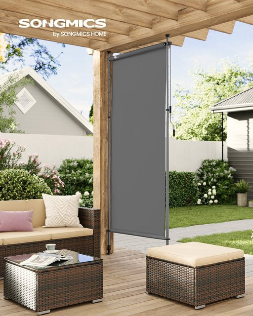 SONGMICS Senkrechtmarkise als Sichtschutz für Terrasse und Balkon, höhenverstellbar, B: 120 cm, H: 220-300 cm, anthrazitgrau - Bild 1