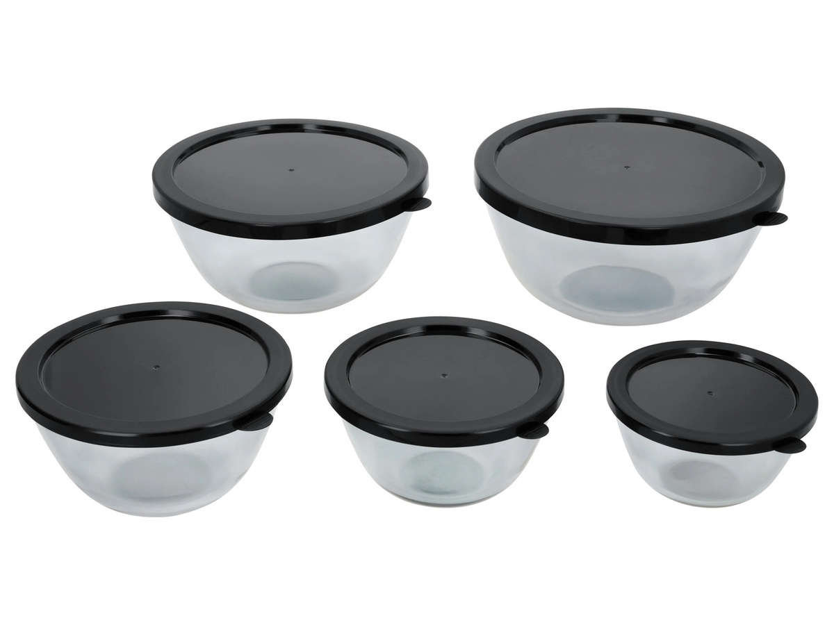 SILVERCREST Schalen-Set aus Glas in Schwarz, 5-teilig, stapelbar, mikrowellenfest, gefrierfachgeeignet und spülmaschinenfest mit Snap-Lid Deckeln - Bild 3