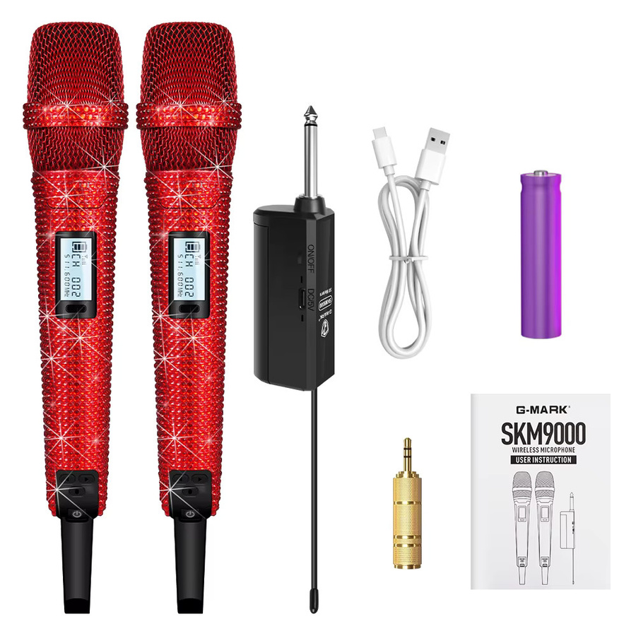G-MARK SKM9000 Kabelloses Diamant-Mikrofon in Rot mit UHF-Frequenzverstellung und Studio-Sound aus Metall - Bild 6