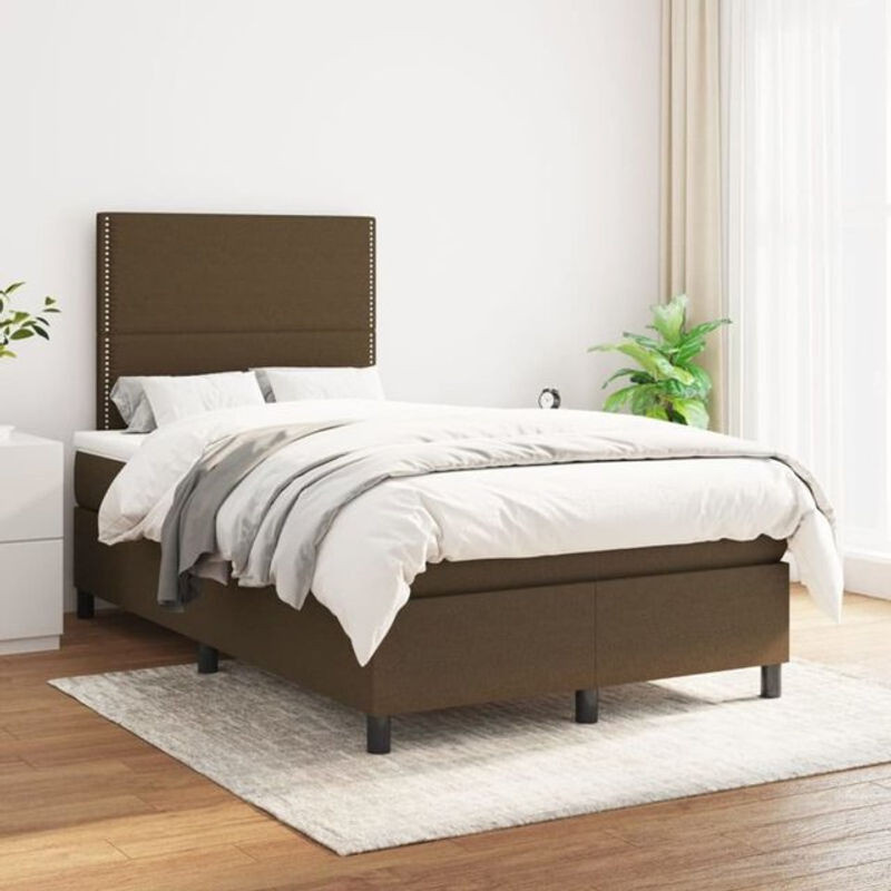 Vidaxl Boxspringbett mit Matratze in Braun und Weiß aus Stoff, B/T/H: 120 x 200 x 118 cm - Bild 1