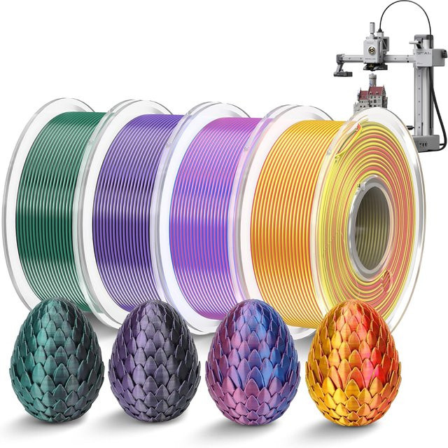 3D Maliang Seidenfilament-Bundle für FDM 3D-Drucker, zweifarbig glänzende Struktur, Farben: Schwarz, Lila und Multicolour, 4 Rollen à 250 g, Gesamtgewicht 1 kg - Bild 1