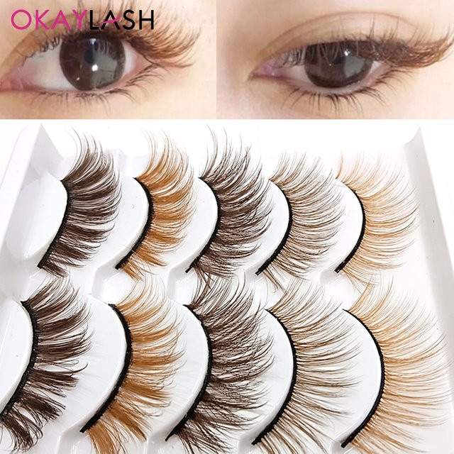 OKAYLASH Wimpern, 5 Paar, braun, natürlich, 3D - Bild 1
