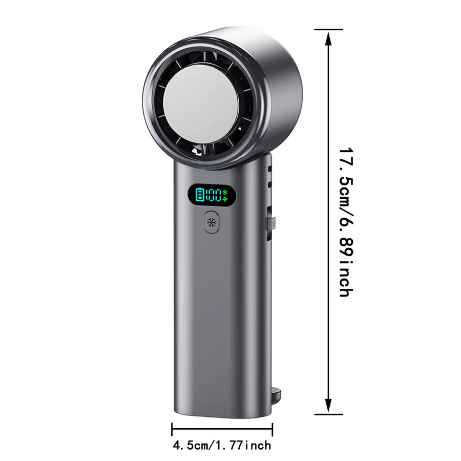 TENGKESi Tragbarer Mini-Handventilator mit Halbleiterkühlung, 5200 mAh Akku, LED-Anzeige und 100 Geschwindigkeiten in Grau - Bild 5