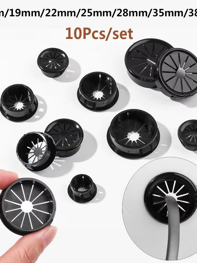 10er Set Kabeldurchlass Organizer aus Kunststoff in Schwarz für Schreibtisch und Computer Tüllen - Bild 6