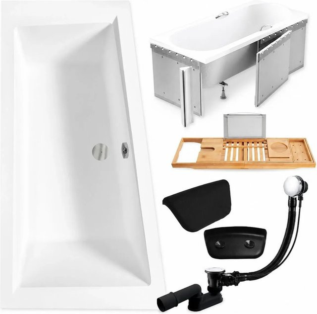 KOLMAN Eckbadewanne KODI links mit Styroporverkleidung, Bambus-Badewannenablage und 2 Kopfstützen, B/T: 160 x 90 cm - Bild 1