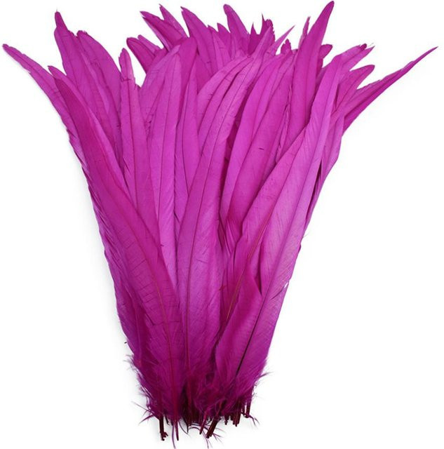 100 Stück Natur-Hahnenfedern in Rose Rot für Bastelarbeiten, DIY-Dekoration und Kopfschmuck, Länge: 25-40 cm - Bild 1