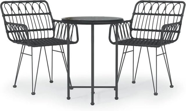 vidaXL 3-tlg Garten-Essgruppe Modell 7 aus Poly Rattan und Glas in Schwarz - Bild 1