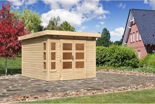 Karibu Holz-Gartenhaus Kastberg mit Flachdach in Braun, B/T: 270 x 270 cm, Höhe: 222 cm - Bild 1