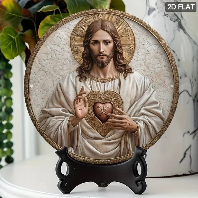 Runde religiöse Plakette von Potdemiel mit goldenem Halo-Design, Farbe: Gold, Durchmesser: 20 cm - Bild 1