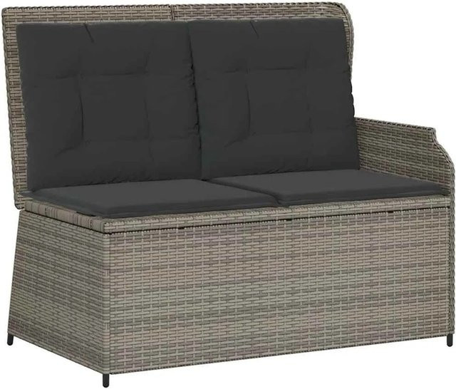 vidaXL Gartenbank aus Poly-Rattan mit Kissen und Armlehnen, Grau - Bild 1