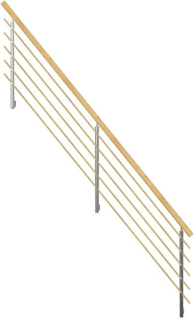 StarWood Design-Geländer aus Fichte mit Holzrundstäben und Rechteckhandlauf in Braun und Silber - Bild 1
