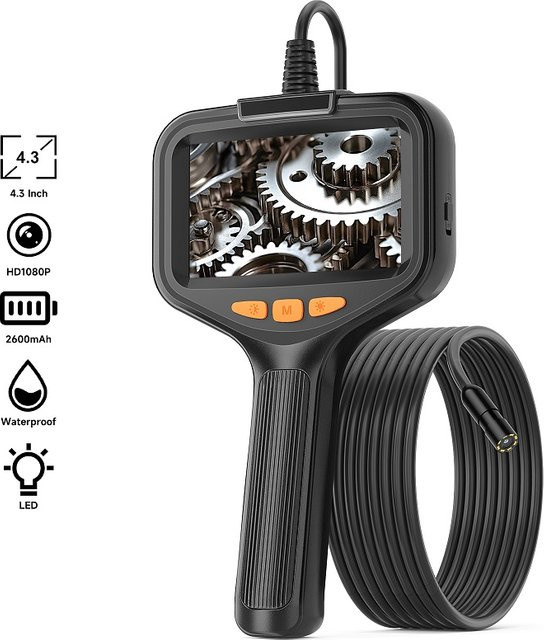 VISHRT Handendoskop mit 4,3-Zoll-Bildschirm, HD1080P, Einzel- und Doppellinse, wasserdichte Rohrinspektionskamera mit LEDs, Schwarz - Bild 1