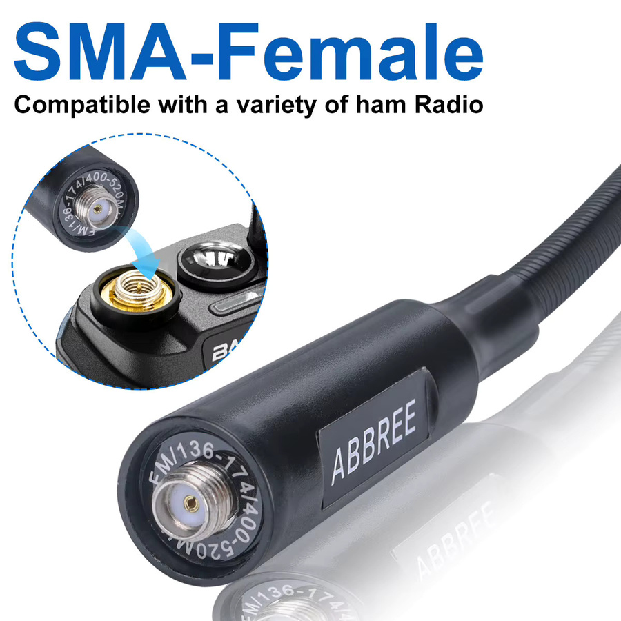 ABBREE AR-166 Schwanenhals-Walkie-Talkie-Antenne High Gain UHF VHF mit SMA-Buchse in Schwarz für Baofeng UV-5R Mini UV-21 PRO UV-32 Funkgeräte - Bild 5
