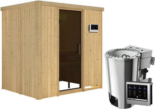 Karibu Sauna Kircholm aus Fichtenholz in Beige mit 3,6 kW Saunaofen und externer Steuerung für 3 Personen, B/T/H: 198,0 x 151,0 x 196,0 cm - Bild 1