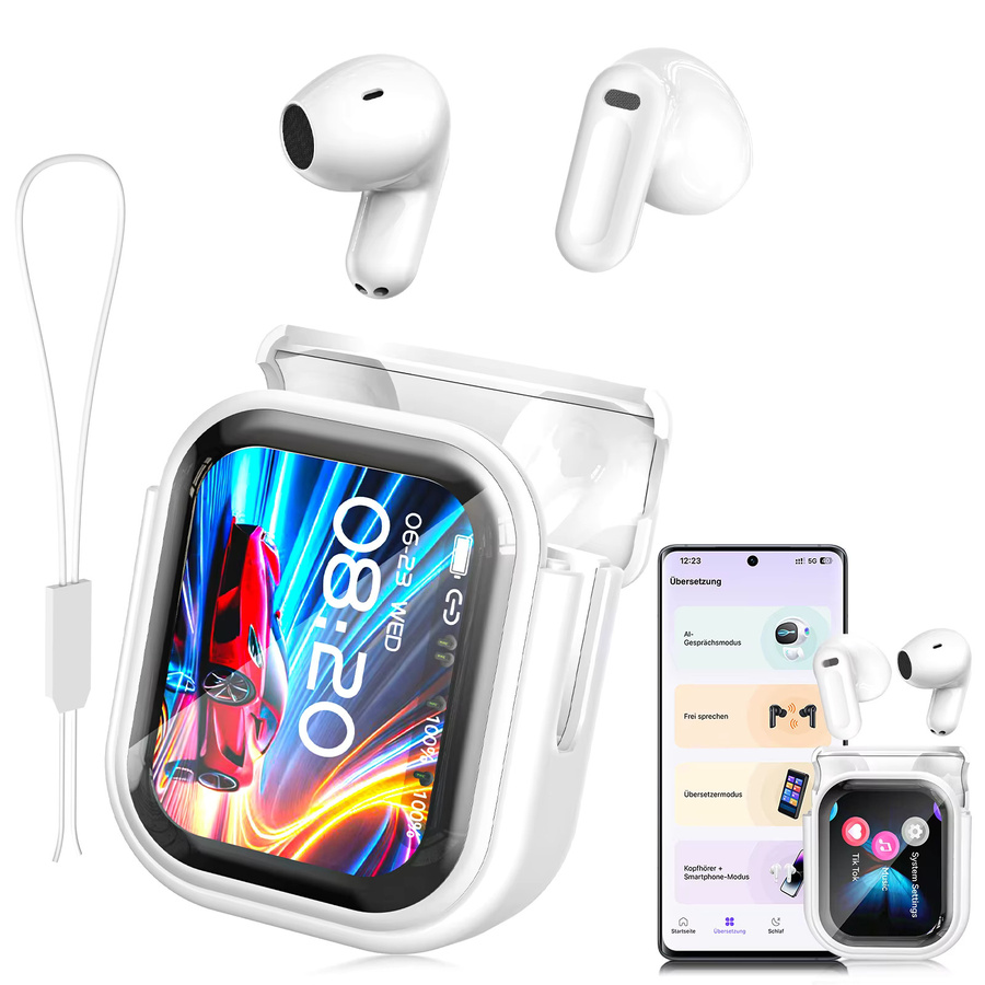 HTC NE20 TWS Kabellose Bluetooth 6.0 Ohrhörer mit KI-Übersetzer für 134 Sprachen und ENC Geräuschunterdrückung, Semi-In-Ear Kopfhörer, Weiß - Bild 1