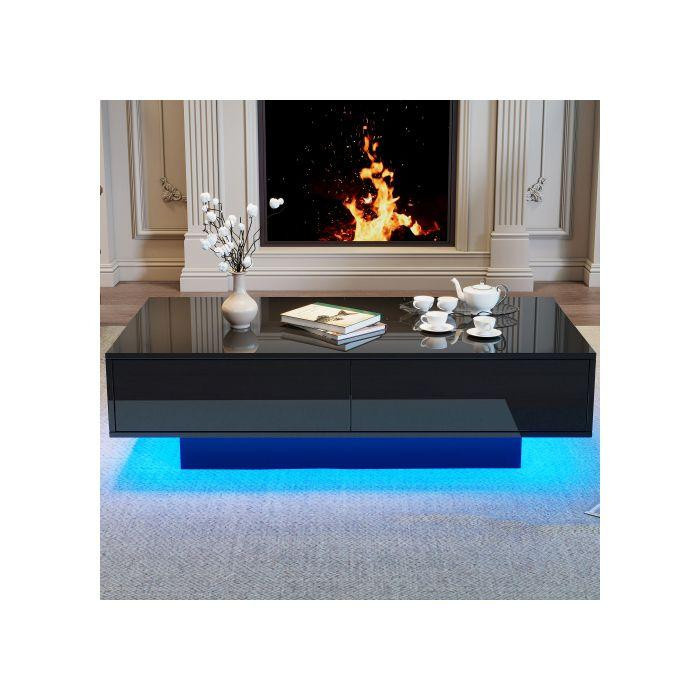 Modern Couchtisch MUVOE in Hochglanzschwarz mit LED-Beleuchtung und 2 Schubladen - Bild 2