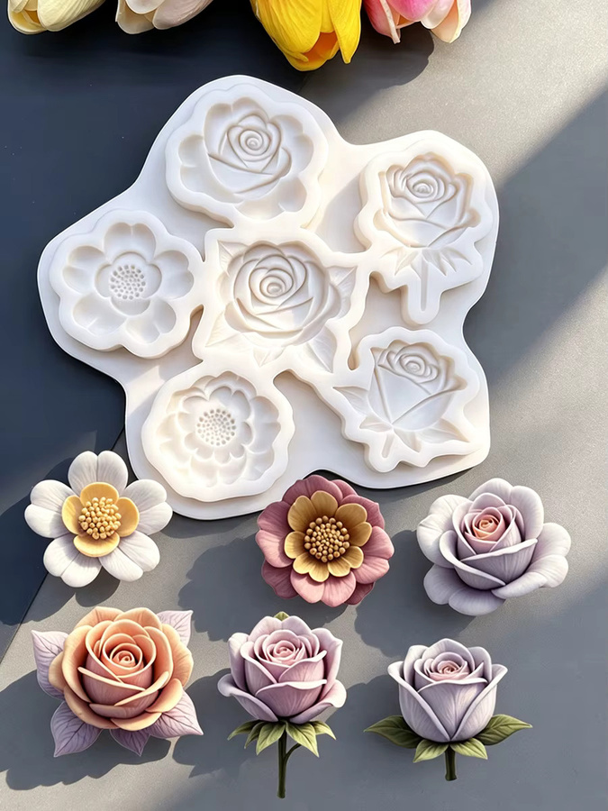 HANDLIFE Rosen-Silikonform für Zuckerguss, Schokolade und Fondant in Grau und Weiß - Bild 4