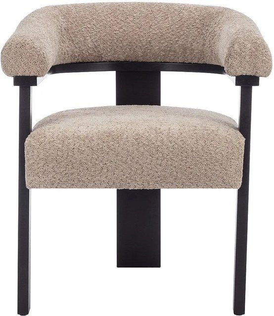 Vente-unique Stuhl Livelia mit Armlehnen aus Bouclé-Stoff und Kautschukholz in Schwarz und Taupe, Höhe: 64 cm - Bild 1