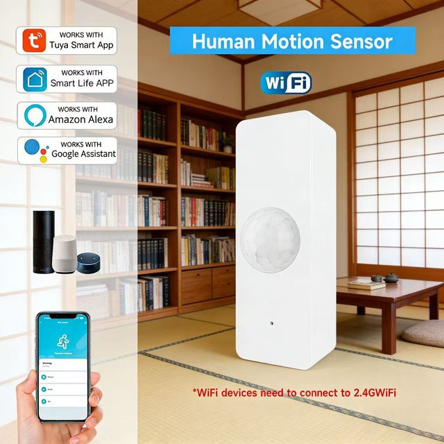 iHseno Tuya WiFi PIR Bewegungsmelder Smart Home Infrarot-Körperdetektor in Weiß, kompatibel mit Smart Life App und Alexa - Bild 1
