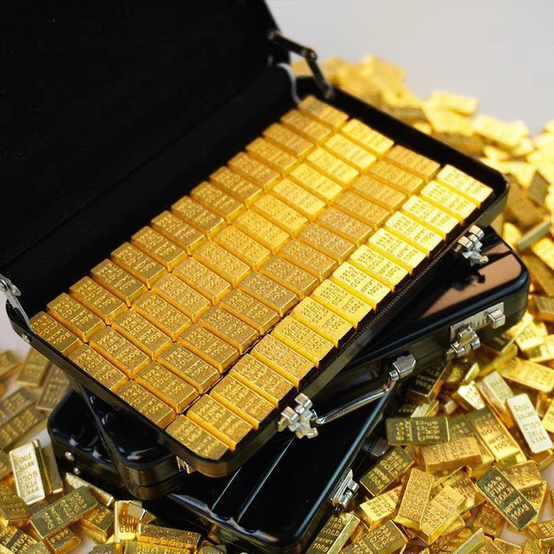 SHNGki Mini-Goldbarren-Replik im Koffer aus vergoldeter Aluminiumlegierung, Gold, Dekorationsmodell für Puppenhaus und Mikroszenen - Bild 2