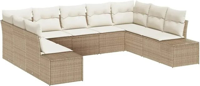 vidaXL Garten-Sofa-Set aus Poly-Rattan in Beige mit 9-teiliger U-Form und Kissen - Bild 1