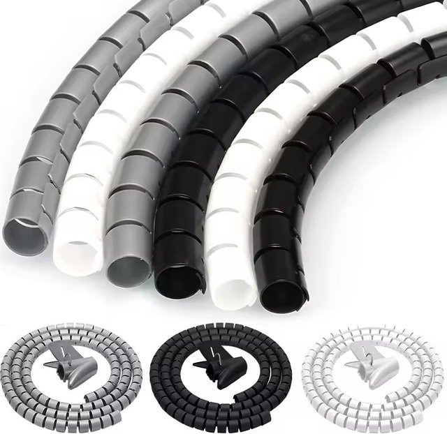 Flexibler Spiralkabel-Drahtschutz in Grau als Kabel-Organizer und Schutzrohr für Computerkabel, Länge: 2 m, Durchmesser: 16/10 mm - Bild 1
