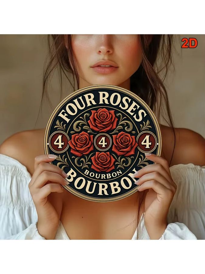 Dekoratives Aluminiumschild Potdemiel mit Rosen und Bourbon Whiskey im Vintage-Design, rund, Durchmesser: 20,32 cm - Bild 5