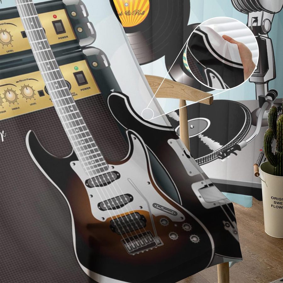 Transparente Rockmusik Vorhänge mit Lautsprecher und Gitarren-Motiv aus Tüll, Voile und Organza, B: 135 cm, H: 115 cm - Bild 3