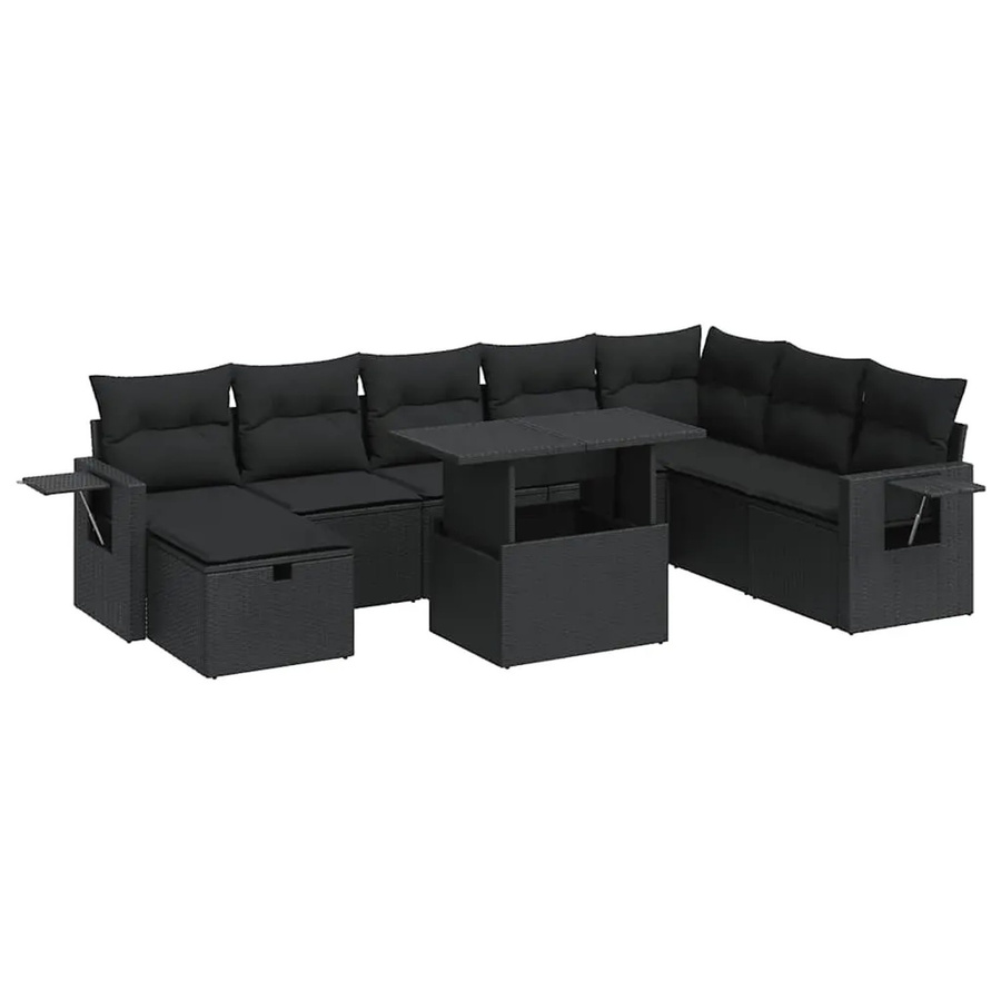 vidaXL 9-tlg. Garten-Sofagarnitur in L-Form aus Poly-Rattan mit Kissen in Schwarz - Bild 2