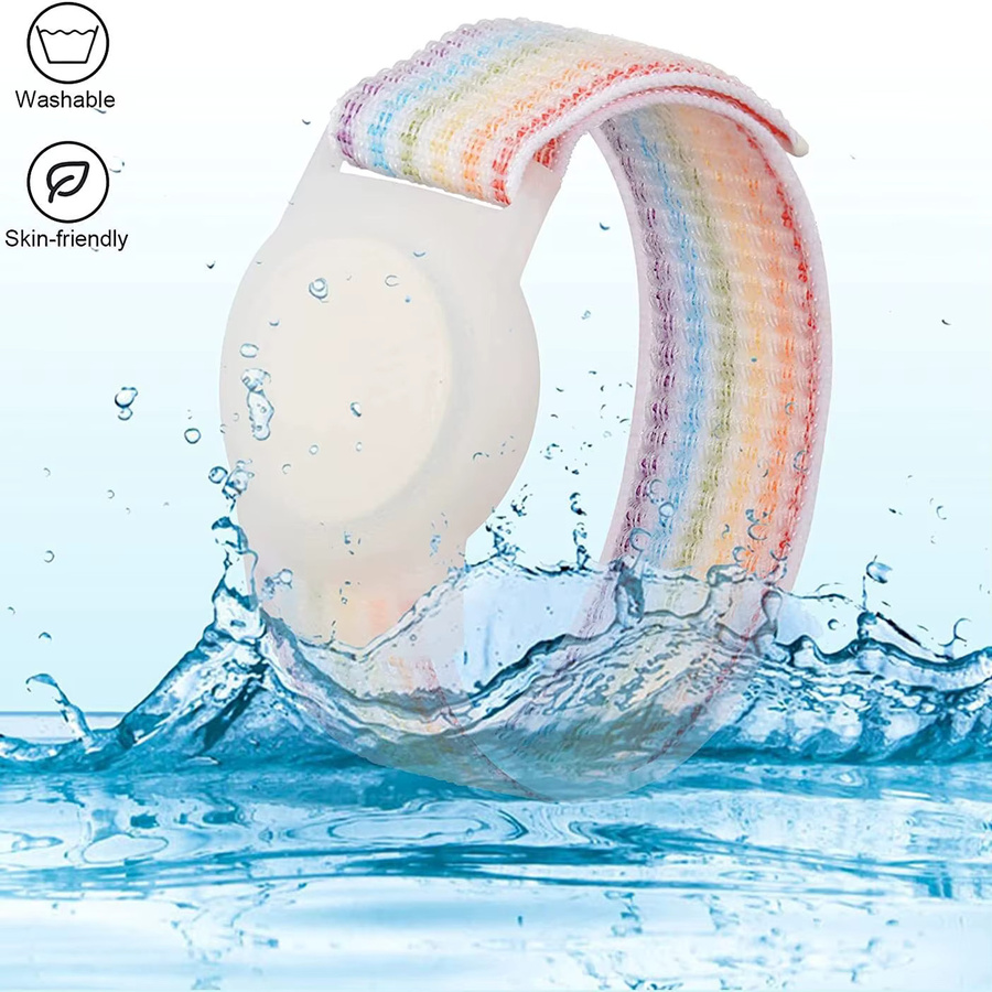 Verstellbares Nylon-Armband für Kinder als Anti-Verlust-Schutzarmband kompatibel mit Apple AirTag in Weiß und Multicolour - Bild 2