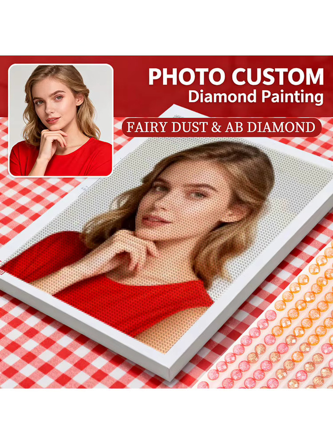 HUACAN 5D-Diamantmosaik Set mit AB- und Feen-Staubbohrern für dein persönliches Foto als runde Stickerei, Mehrfarbig, Durchmesser: 20 cm - Bild 3