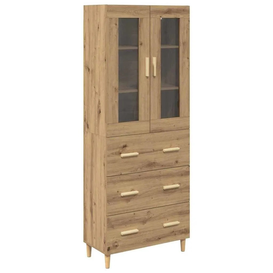 vidaXL Highboard Artisan-Eiche mit Schubladen und Glastüren, Farbe Braun, B: 69,5 cm, T: 34 cm, H: 180 cm - Bild 2
