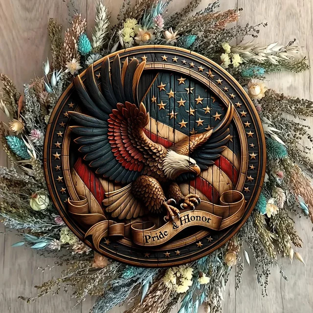 Rundes Holzschild American Bald Eagle von Potdemiel, dekorative Wanddekoration im rustikalen Stil, Durchmesser: 20 cm, Mehrfarbig - Bild 1