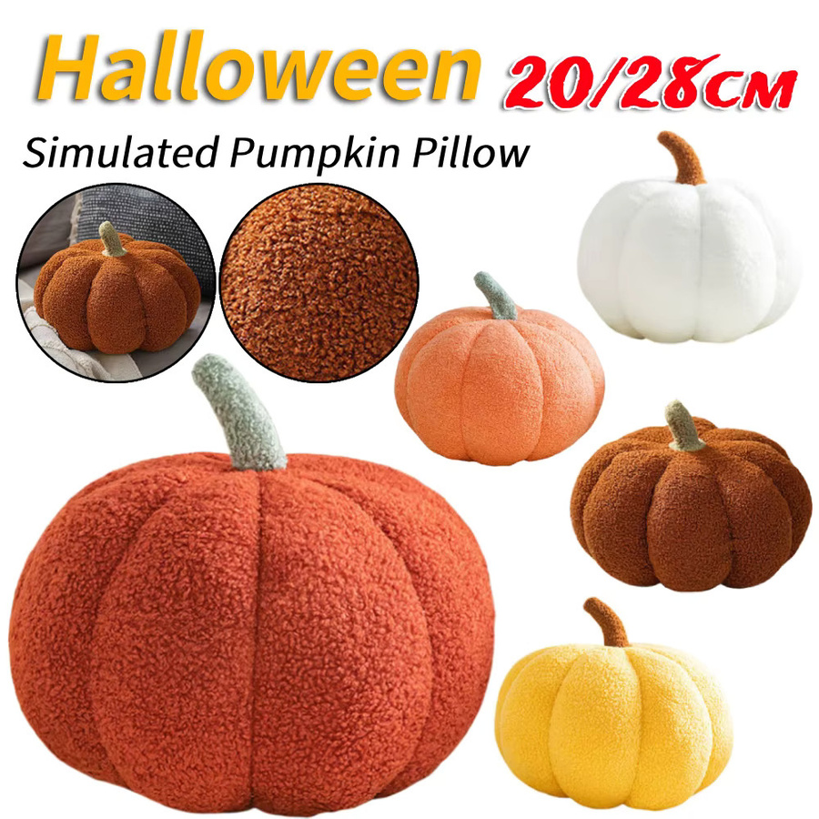 Shunmaii Halloween 3D Kürbiskissen in Orange und Braun, rundes Dekorationskissen für Thanksgiving und Schlafzimmer - Bild 2